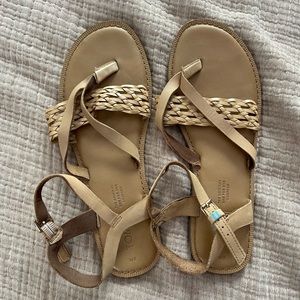 Toms Lexie Honey Leather Braid Ankle Strap Sandal